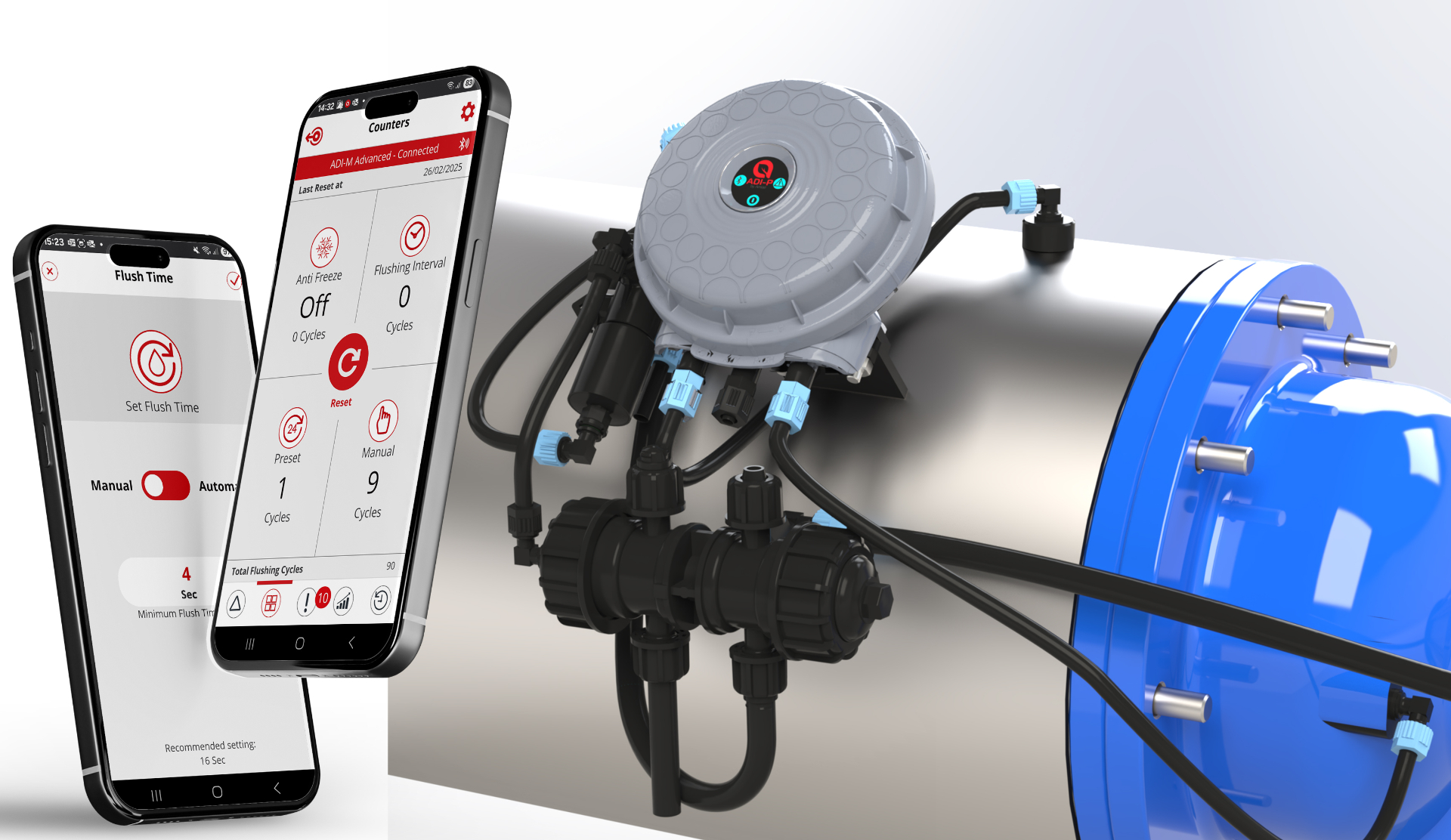Controlador ADI-P montado en un filtro Filtomat de acero inoxidable 316L